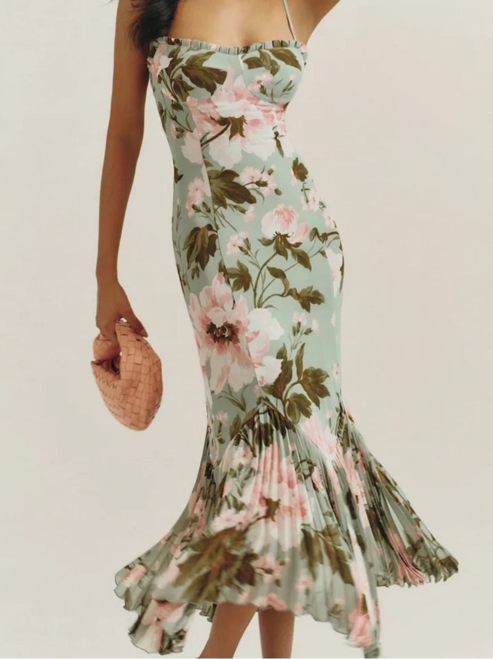 Reformation Aiko Floral Dress in Mint Green and Pink